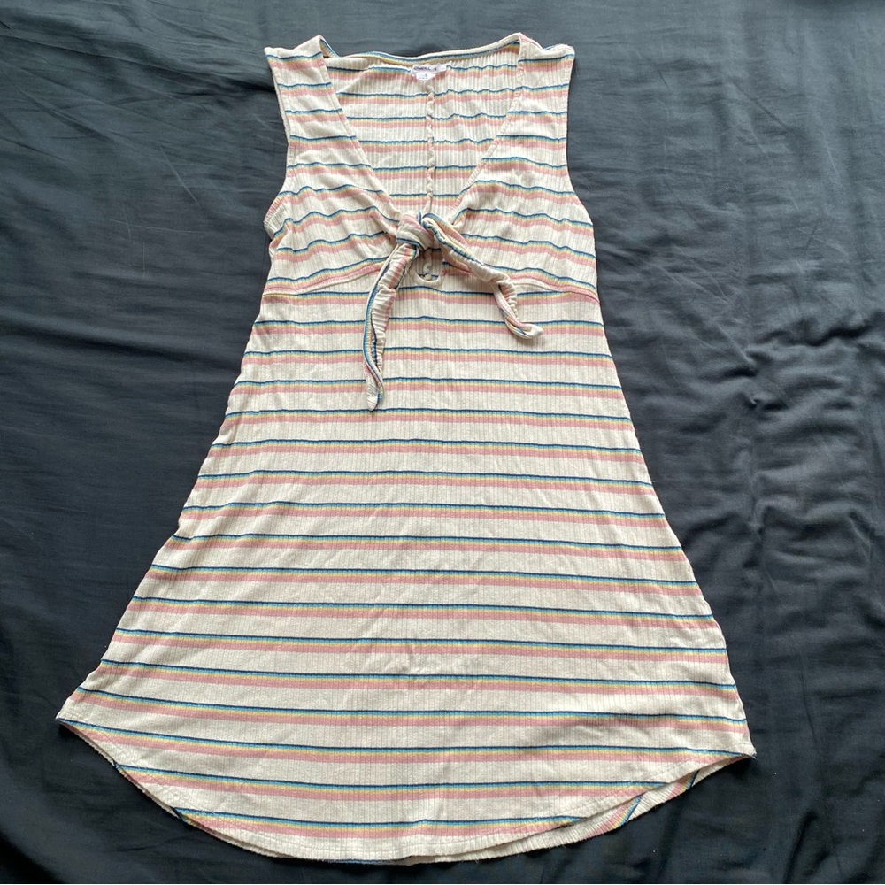O'Neill Cream Mini Dress with Pink and Blue Stripes